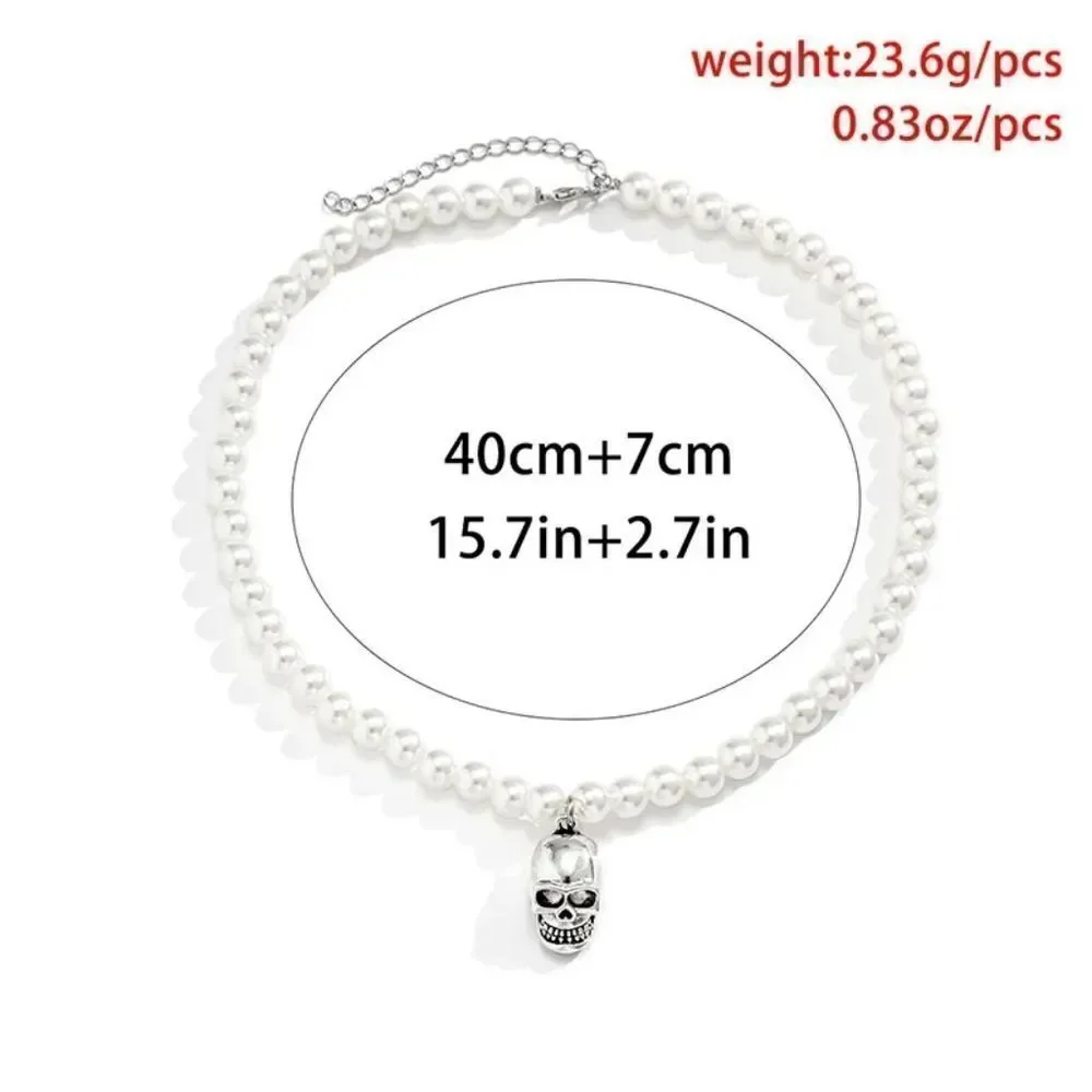 Unisex Pearl Skull Necklace